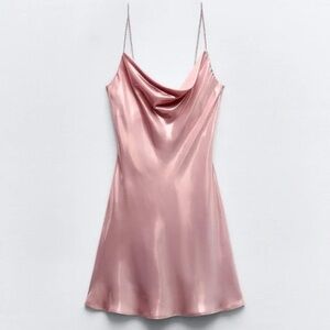Zara pink metallic drapes front mini dress